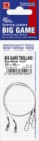 Przypony BIG GAME TROLLING 60, 80 i 100 cm Wykonane z plecionki Titanium Braid 1x7 lub z Surflonu 7x7, uzbrojone w najmocniejszą agrafkę Dragon Spinn Lock 2/0, o wytrzymałości 75 kg i specjalnie produkowany dla Dragona krętlik z łożyskiem kulkowym przypony trollingowe Dragon to najbardziej zaawansowane, a zarazem najmocniejsze z naszych przyponów. Długości linki od 60 do 100 cm gwarantują, że nawet spotkanie z największym drapieżnikiem nie skończy się przegryzieniem przyponu i utratą wspaniałej ryby.