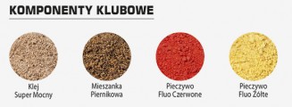 Komponenty KLUBOWE Grupa komponentów smakowo – zapachowych przeznaczonych do samodzielnego wzbogacania zanęt wędkarskich. Są to: KLEJ SUPER MOCNY, MIESZANKA PIERNIKOWA, PIECZYWO FLUO CZERWONE, PIECZYWO FLUO ŻÓŁTE.