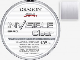 INVISIBLE CLEAR Plecionka Dragon Invisible CLEAR to kolejny produkt wytwarzany dla Dragona przez japońską firmę Momoi. Została ona wykonana w technologii High Clarity Process, pozwalającej na uzyskanie cech optycznych zbliżonych do żyłek kopolimerowych, dzięki czemu jest ona niemal niewidoczna w środowisku wodnym, w stopniu niemal porównywalnym do włókna nylonowego. Odznacza się poza tym bardzo wysoką wytrzymałością statyczną i dynamiczną – zarówno liniową, jak i na węźle – a doskonała gładkość powierzchni umożliwia łatwe, dalekie i precyzyjne rzuty.