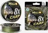 Plecionka Dragon Mega Baits CARP 8X Nowoczesna, okrągła plecionka wykonana w technologii 8-splotowej, opracowana dla szerokiej rzeszy karpiarzy (zarówno amatorów, jak i profesjonalistów), łowiących każdej wielkości karpie. Poddana surowym testom na różnorodnych łowiskach okazała się niezwykle przydatna w łowieniu nadzwyczaj ostrożnych karpi, skrywających się w plątaninie roślin w strefie litoralu i w odległych skupiskach roślinności i zawad. Plecionki Mega Baits Carp 8X z powodzeniem można użyć do łowienia silnych karpi w bardzo trudnych łowiskach, usianych licznymi zaczepami, muszlami małży (ostre brzegi muszli), twardymi łodygami roślin. Dostępna jest w odcinkach trzystumetrowych.