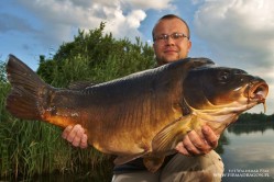 Kolega Paweł Sz. rozgryzł swoje ulubione łowisko i dzięki temu prezentowany karp (ponad 16 kg) gościł już po raz drugi na wędce Pawła. Ryby nęci bardzo oszczędnie wieloskładnikową mieszanką komponowaną wg własnej receptury, w której skład wchodzą w małej części pellet, w najmniejszej części – kulki, pozostałą (dużą) masę stanowią dodatki spożywcze i zanętowe firmowe. Paweł w równej mierze używa plecionkę i żyłkę